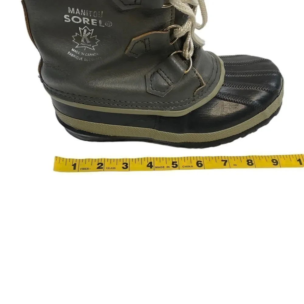 Sorel Unisex Gray Black Waterproof Faux Fur Lined Winter Snow Boots Size 3 Wool